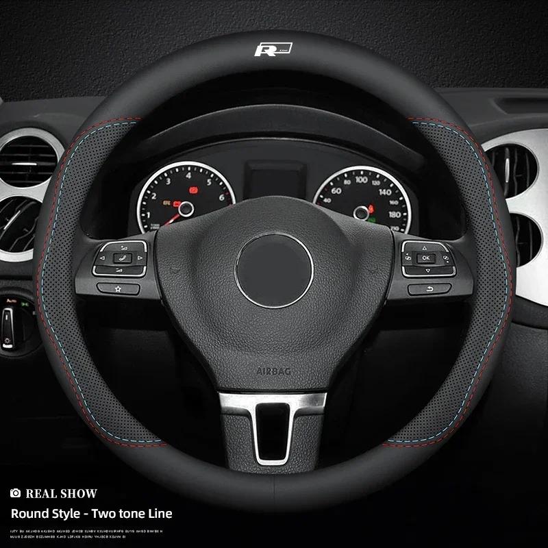 Hijk1 ·Anti Slip Leather Steering Wheel Cover Car Driving Handle Covers For VW GTI Polo Golf Passat Tiguan Arteon Touareg Taigo Caddy