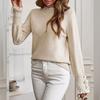 Autumn Winter Women's Sweater Patchwork Lace Round Neck Long Sleeve Button Pullover Knitwear Women