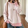 Women's Striped Side Slit Pullover Sweatshirt Loose Fit Long Sleeve Top for Fall Winter