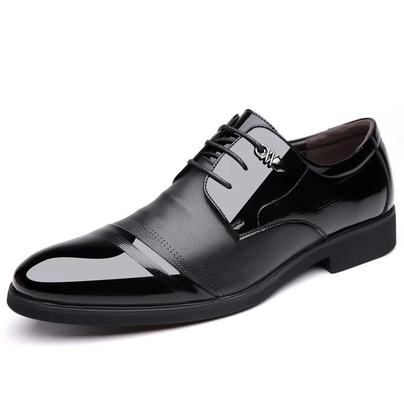 Fashion British Patent Leather Men's Derby Shoes Designer Soft-soled Black Man Wedding Shoes Fashion Casual Business Male Dress Shoe