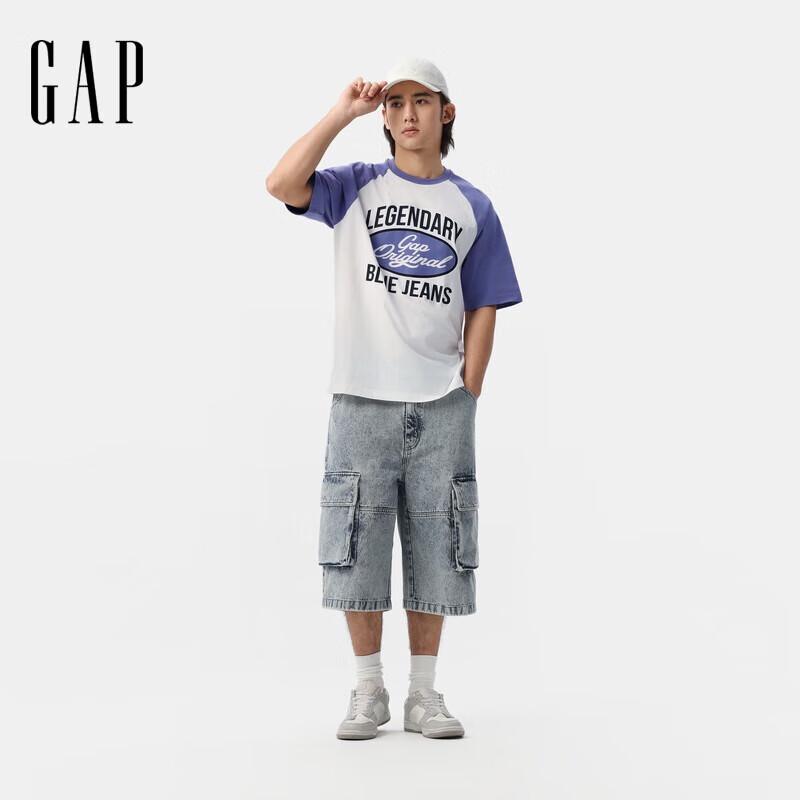 Gap Unisex Heavyweight Logo Print Raglan Short Sleeve T-Shirt L
