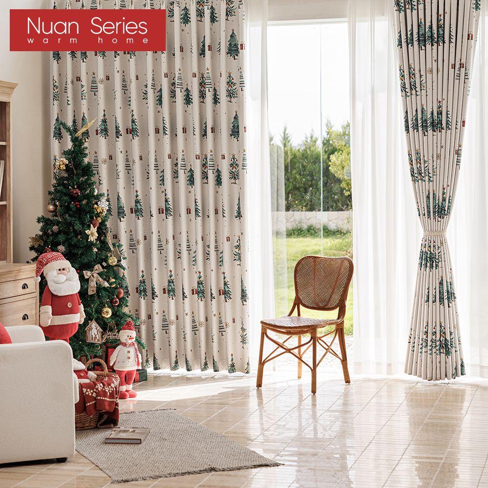 1PC Nuan Series Christmas Style Blackout Curtains Christmas Tree Pattern Printed Curtains for Bedroom Living Room Balcony Window for Home Decor