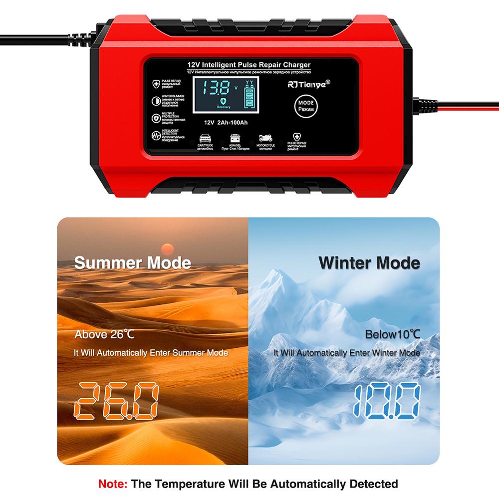 EU Plug 12V6A Digital Display Screen Car/Motorcycle Charger Reverse Protection Suitable for Lead Acid Batteries Intelligent Smart Battery Charger