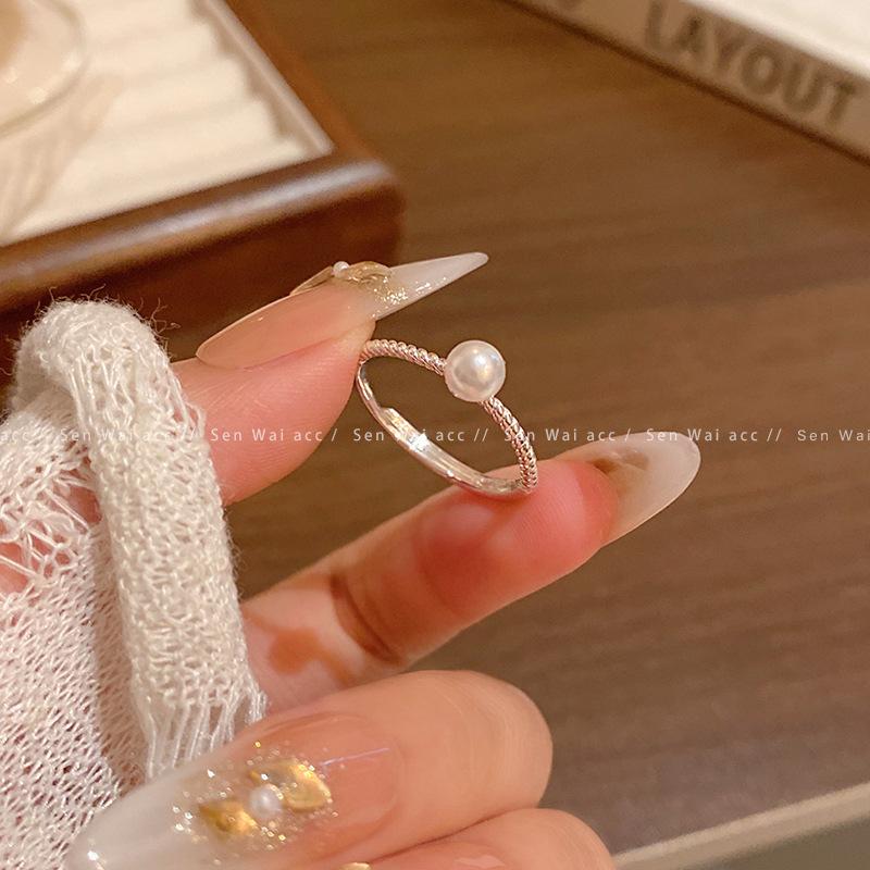 Bow pearl beaded ring women's Korean ins niche design index finger ring high-end ring jewelry