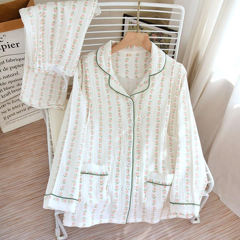 

Повседневная пижама с лацканами, домашняя одежда, пижамы с ретро-принтами, свободные хлопковые пижамы, домашняя одежда на весну и осень XL