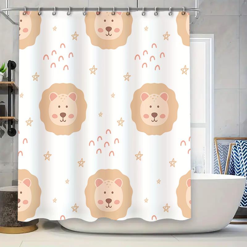 

Cute Lion Print Shower Curtain Modern Bathroom Decor for Kids Room Waterproof Fabric with Hook Rings Set Light Pink Color Size: 90x180cm
