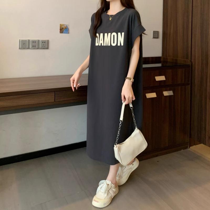 YYFS Dámská móda Léto Jaro Neformální šaty s krátkým rukávem do O-výstřihu s volným pasem