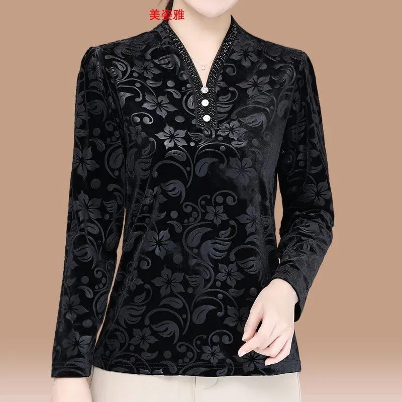 Western-style Mother's Bottoming Shirt Spring and Autumn New Middle-aged and Long-sleeved High-end Tops T-shirts