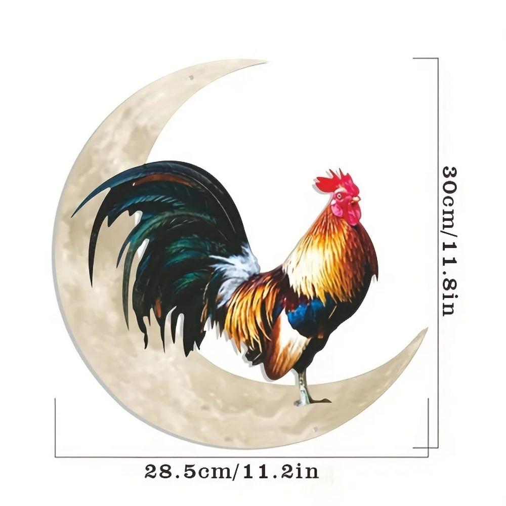 Home Decoration Wrought Iron Crafts - Outdoor Garden Courtyard Moon and Rooster Metal Ornaments | Pendant and Wall Hanging Decor