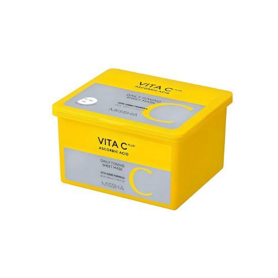 MISSHA Vita C Plus Daily Toning Sheet Mask Brightening & Hydrating Vitamin C Sheet Mask 30 Sheets