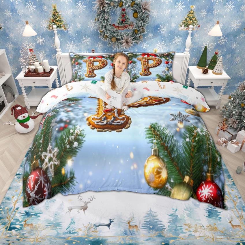 Homewish Frohe Weihnachten Bettbezug-Set für Kinder, Lebkuchen Monogrammiertes Bettwäsche-Set, Weihnachten Neujahr Bettdeckenbezug-Set