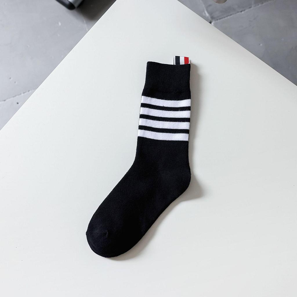 TB Four-Bar Grey Mid-Calf Cotton Women's Japanese Trendy Spring/Summer College Style Socks