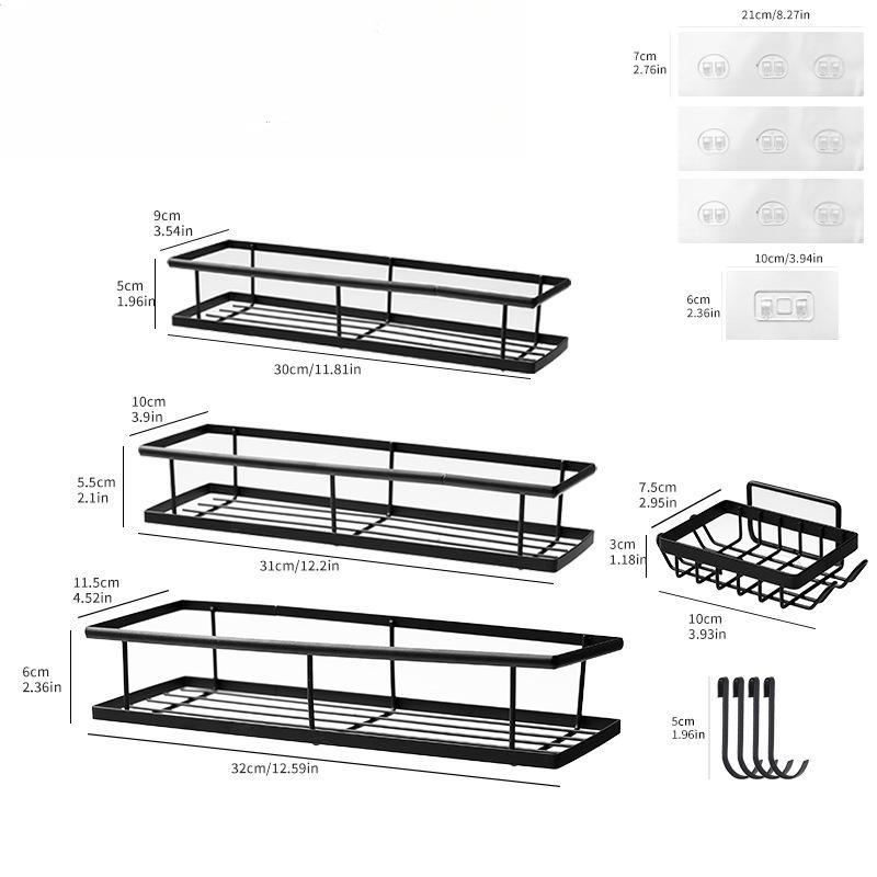 No-hole Bathroom Shelves Household Bathroom Kitchen Supplies Iron Wall Hanging Storage Hanging Shelves