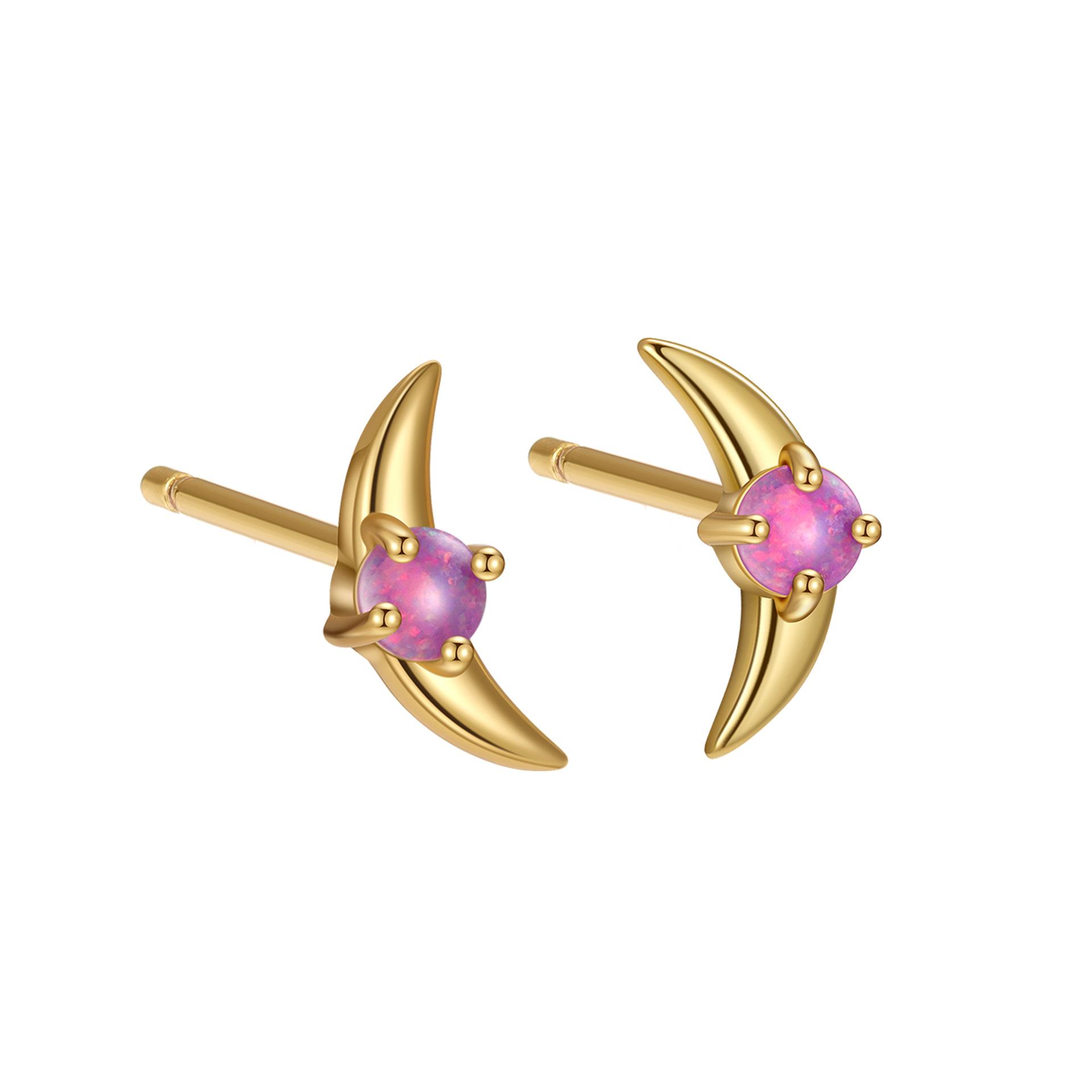 

925 Sterling Silver Gold Plating Simulate Oval Opal Huggie Moon Earrings for Women Hypoallergenic Gift