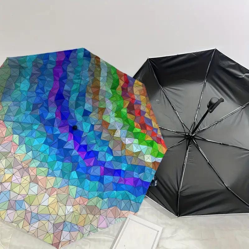 1PC Geometric PatternsColorful Mosaic Pattern Small Travel Automatic Folding Umbrella, Compact Windproof Umbrella, Automatic Open/Close ,Gift-091532