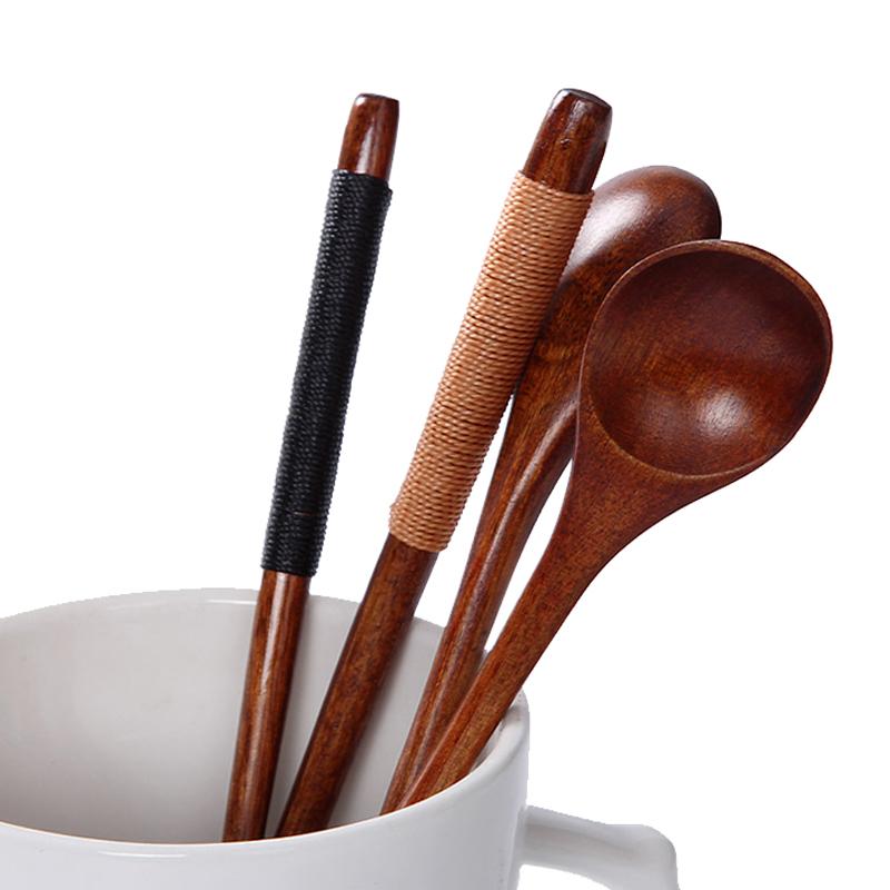 6 Stück Holz Teelöffel Lang Holz Kaffeelöffel Japanischer Stil Kleiner Holzlöffel für Tee Honig Dessert Getränkerührer Mischlöffel