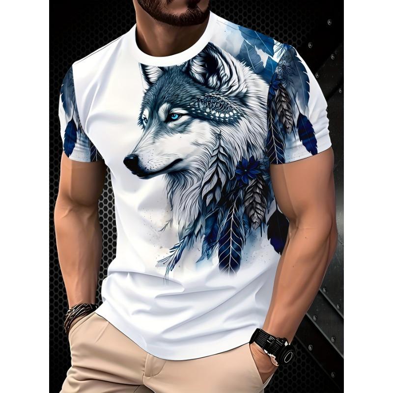 Men s Lightweight Summer Wolf Pattern Short Sleeve T-Shirt S