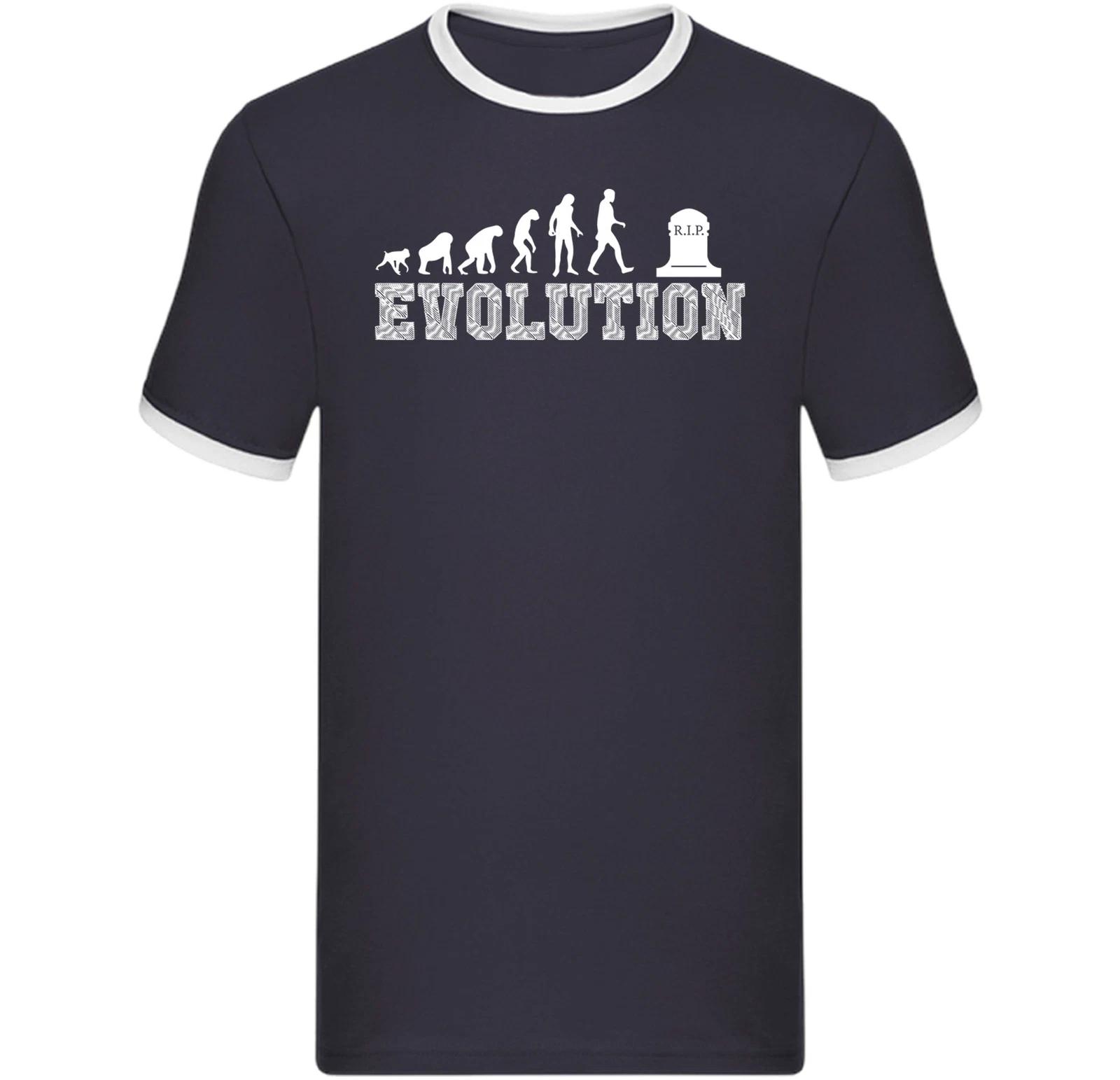 Funny Evolution Ringer T Shirt,Human Evolution to Tombstone - Dark Humour Ringer S