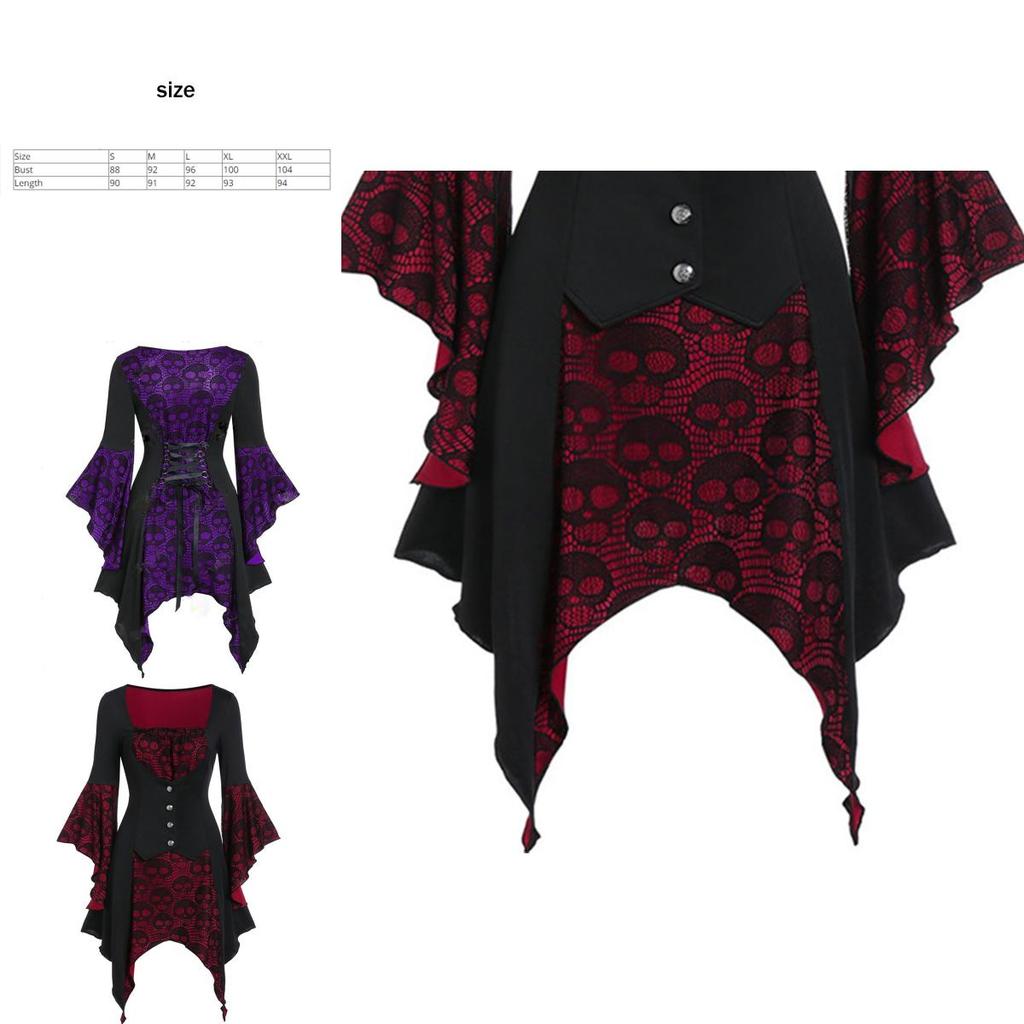 Ladies Retro Fancy Dress Costume With Flared Sleeves And Large Swing Skirt