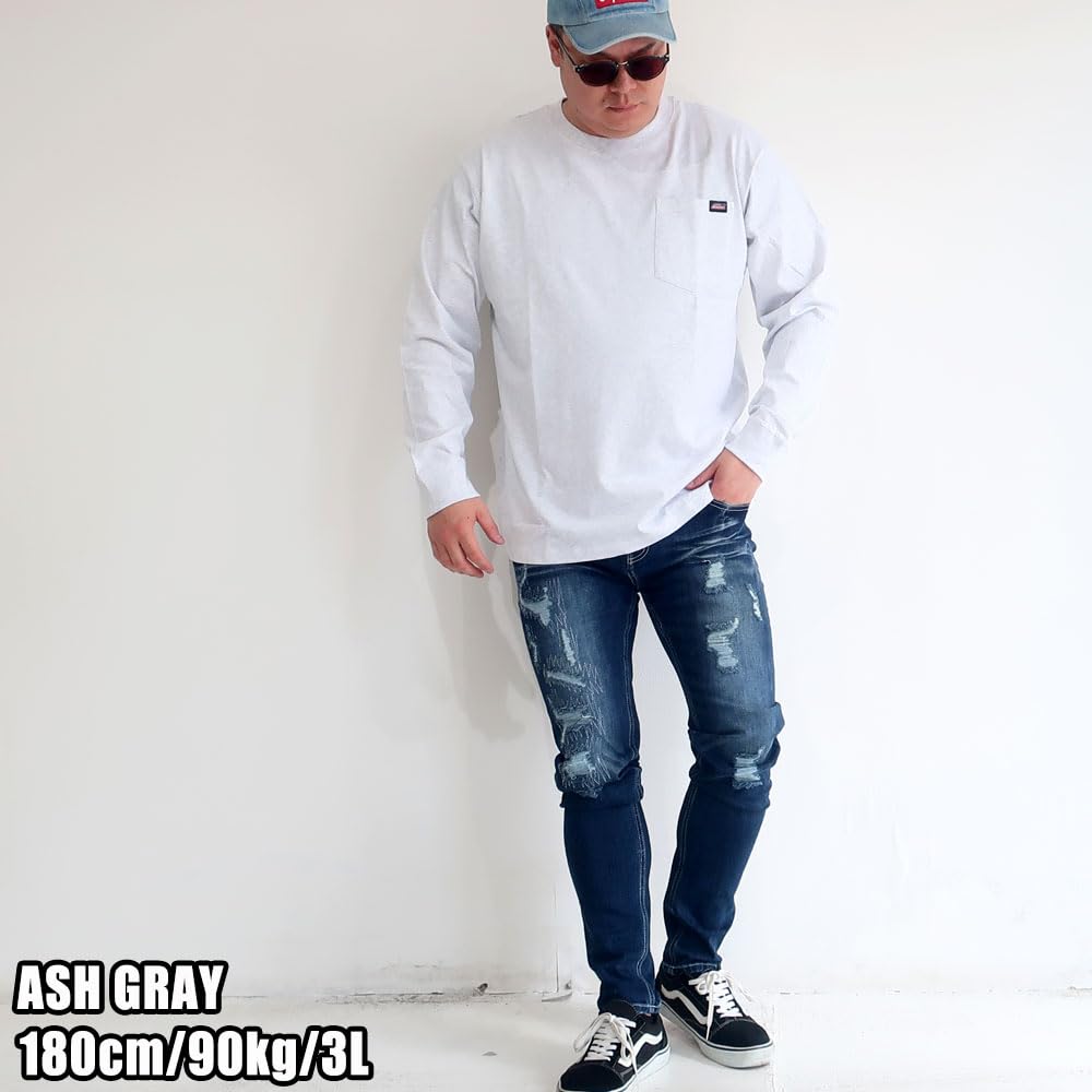 Men's Plus Size Dickies T-Shirt, Long Sleeve, 100% Cotton, Chest Pocket, Sizes M, L, XL, 3L, 4L, 5L, 10001506 (3L, White)