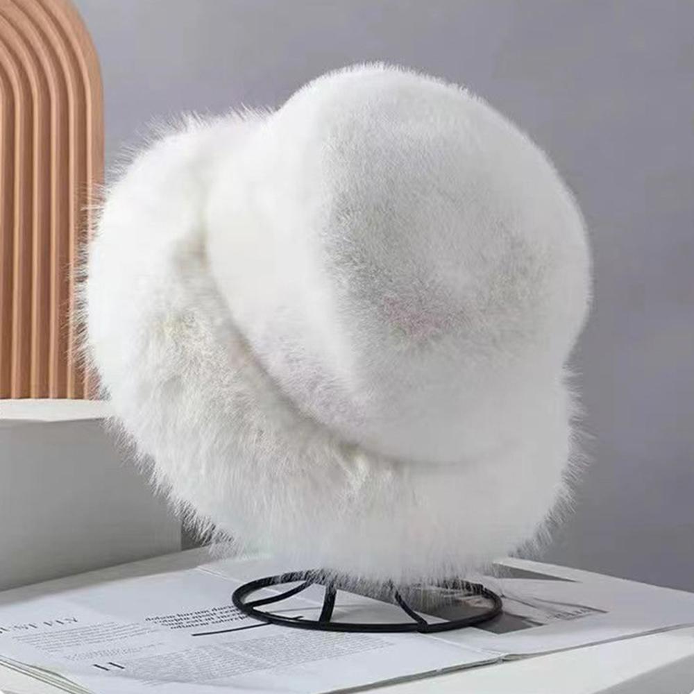 Fashion Big Faux Fur Fluffy Bucket Hat for Women Luxury Plush Winter Hat Thicken Snow Oversized Fur Bucket Hat Soft Panama Cap