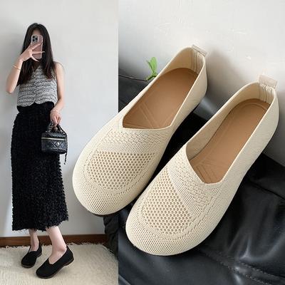 Solid Color Square Toe Mesh Loafers Shallow Women Flats Shoes Soft Bottom Knit Ballet Flats Shoes Casual Slip On Boat Shoes