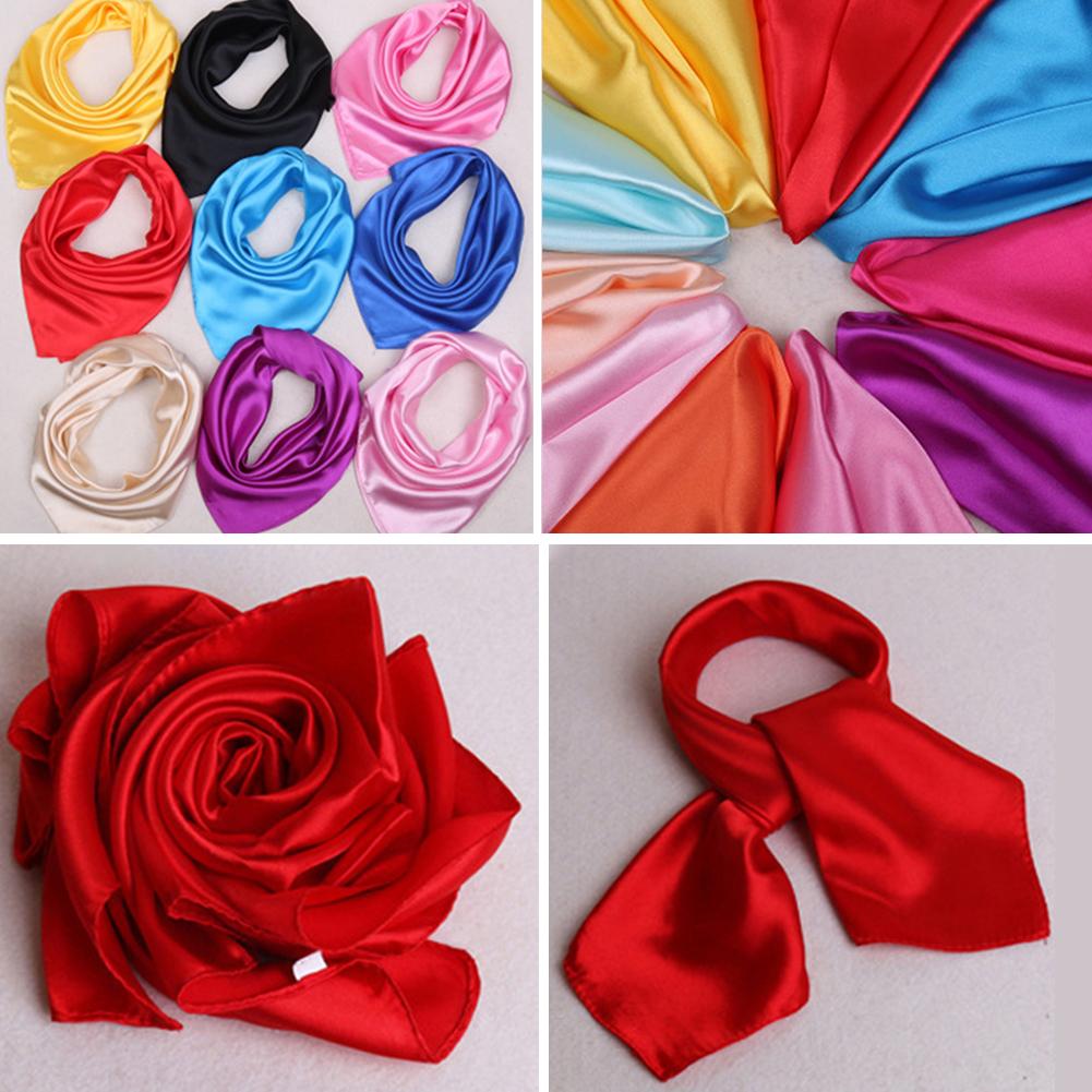 Women Fashion Solid Color Soft Silk Square Scarf Bandana Neckerchief Head Neck Wrap Scarves
