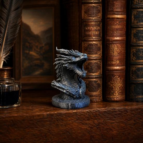 Dragon Head Figurine, 3D Printed Fantasy Dragon Head Statue, Mythical Animal Sculpture for Home Office Desk Decor, Gift for Collectors