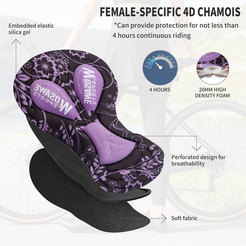 Wosawe Pantaloni da Ciclismo da Donna Traspiranti Asciugatura Rapida Alta Elasticità Calzamaglie per Bici da Discesa Silicone con Fondello in Gel