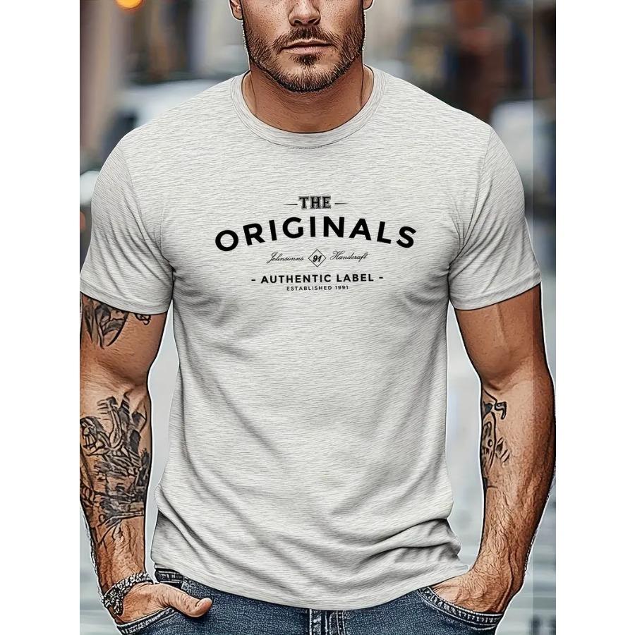 Herr 100% Polyester Sommar Casual T-shirt - Mjukt Andningsbart Rundhalsad Kortärmad Tee med "The Originals" Tryck