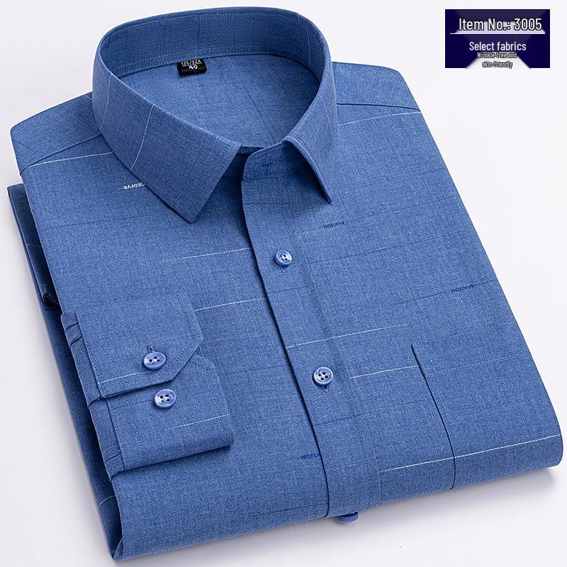 2025 Summer Men's Breathable Non-Iron Plaid Long Sleeve Shirt for Middle-Aged Dads