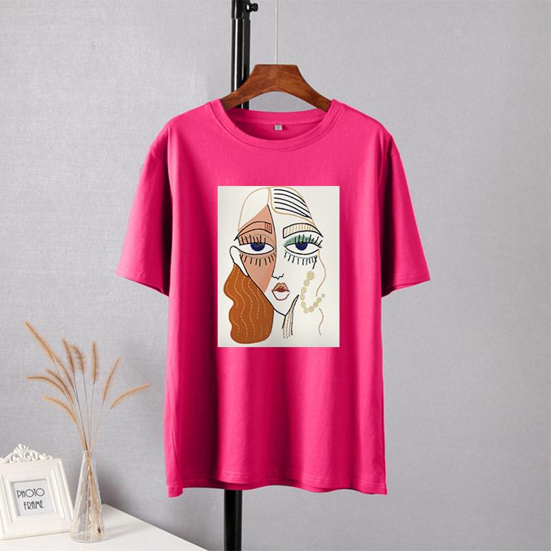 Shellsuning Summer Retro Character Printed T Shirts Women Korean Graphic Trendy Tees Loose Casual Short Sleeve Female Tops