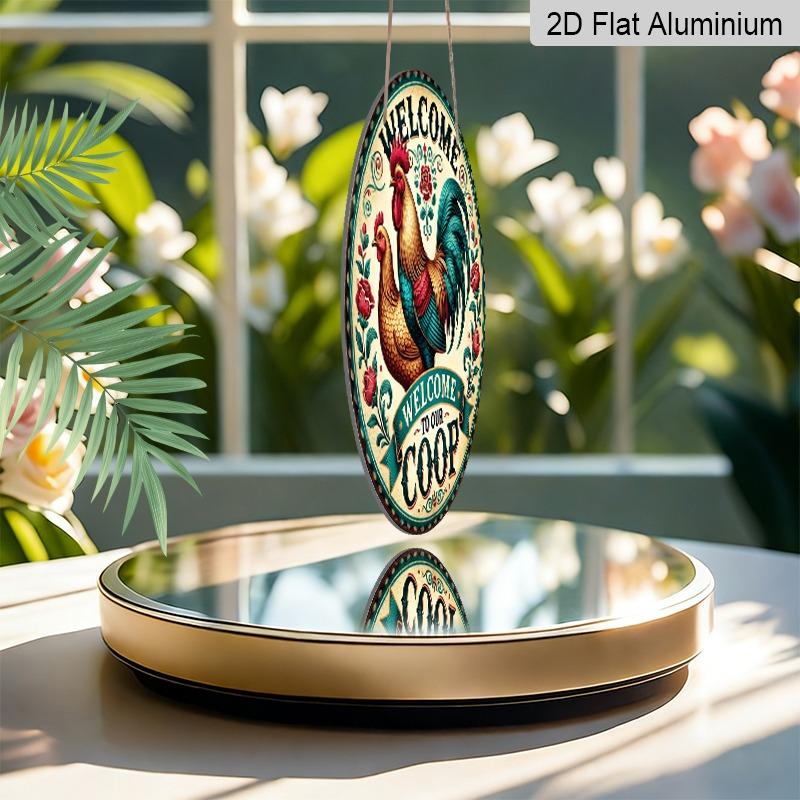 2D Flaches Retro Runder Aluminium Willkommensschild Wanddekoration, Mehrere Größen, Rustikaler Bauernhausstil. Geeignet zum Aufhängen in Innen- und Außenbereichen