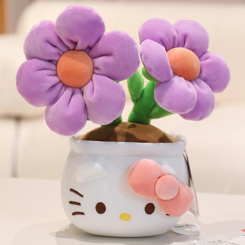 Sanrio Hello Kitty Potted Flowers Plush Toy Hello Kitty Flower Style Doll Kitty Cat Plushies Home Decor Gifts Girl 23cm фиолетовый