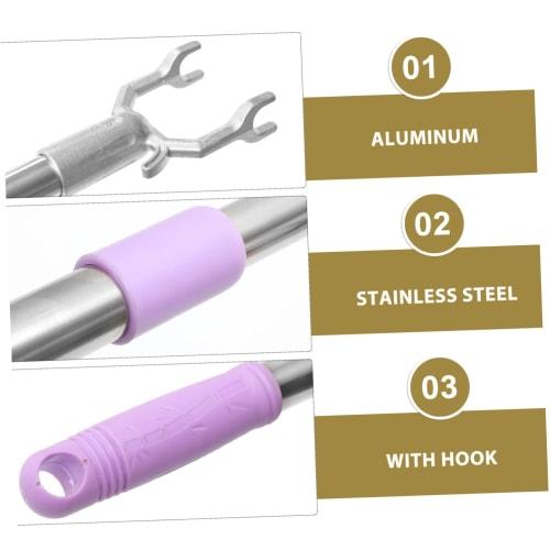 DOITOOL Stainless Steel Telescopic Rod, Hanger, Dressing Aid Stick, Curtain Hook, Claw, Reach Hook, Dress Stick Tool, Steel Fork, Purple, Aluminum