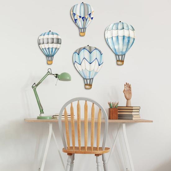 4Pcs/Set Hot Air Balloon Wall Decoration Farmhouse Rustic Wooden Balloon Wall Art Home Office Living Room Kids Room Wall Hanging Ornament