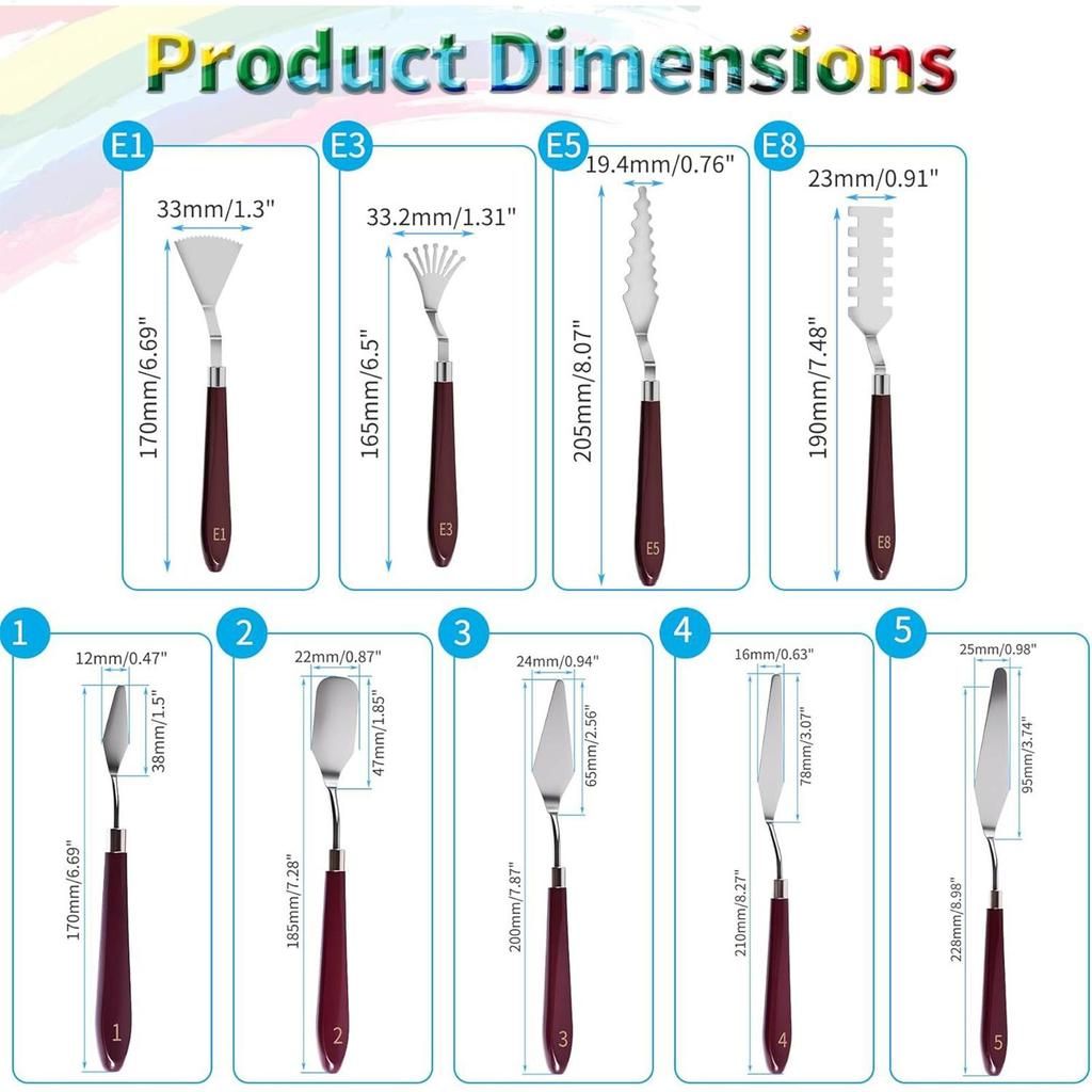 9Pcs Palette Knife Set Stainless Steel Spatula Painting Knives ergonomic Handle Painting Pallet Knife Set for Oil Painting