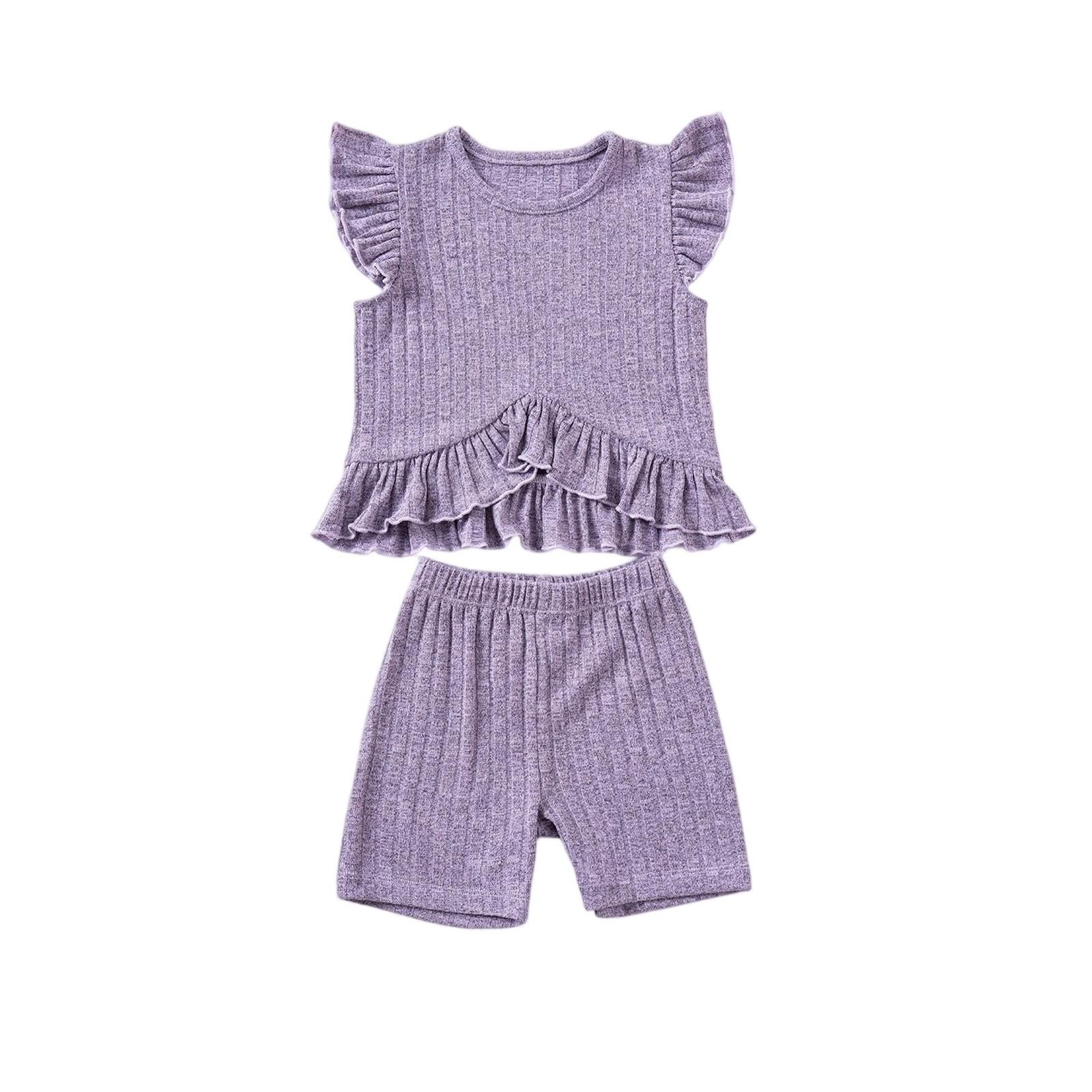 

Комплект с рукавами для девочек - Топ с круглым вырезом и шорты с оборками 90 фиолетовый