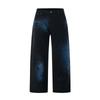 Mens Dark Blue Washed Denim Pants With Star Print Loose Fit Straight Leg Jeans Youth Casual Streetwear