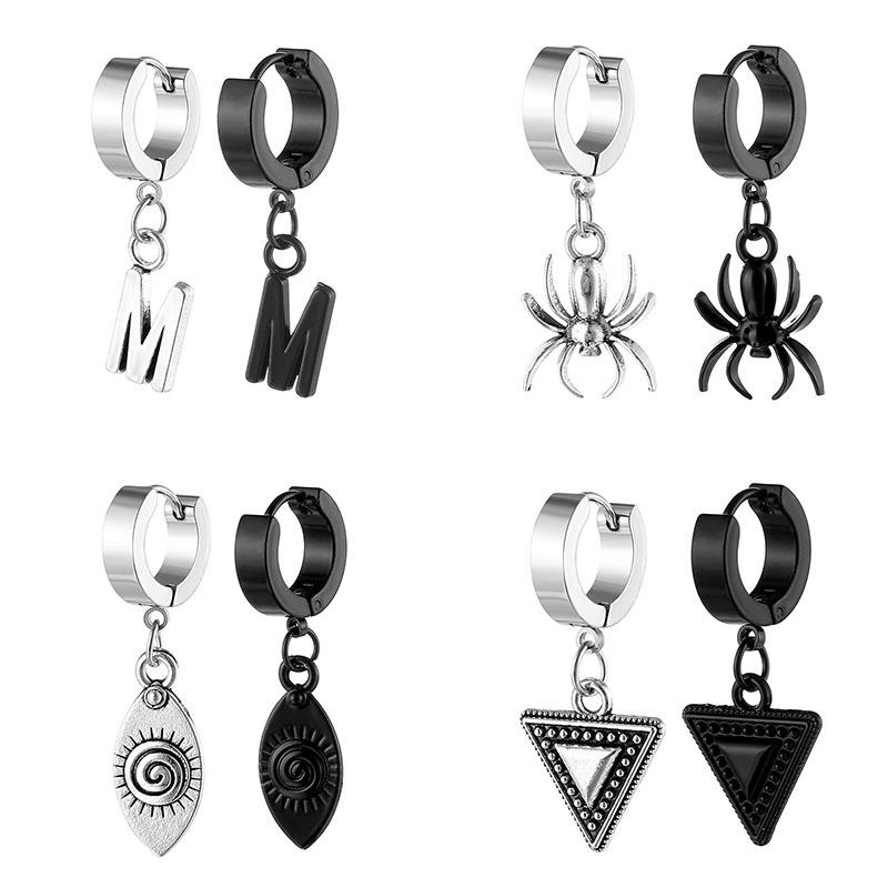 Punk Spider Eyes Triangle Pendant Earrings Stainless Steel Fashion Geometric Ear Jewelry Party Gifts For Women Girls