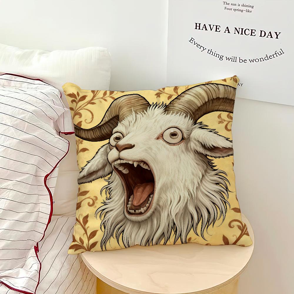 1PC Screaming Goat Sheep Embroidered Style Printed Pillow Cover Short Plush Polyester Cushion Case Animal Pillowcase Home Decor