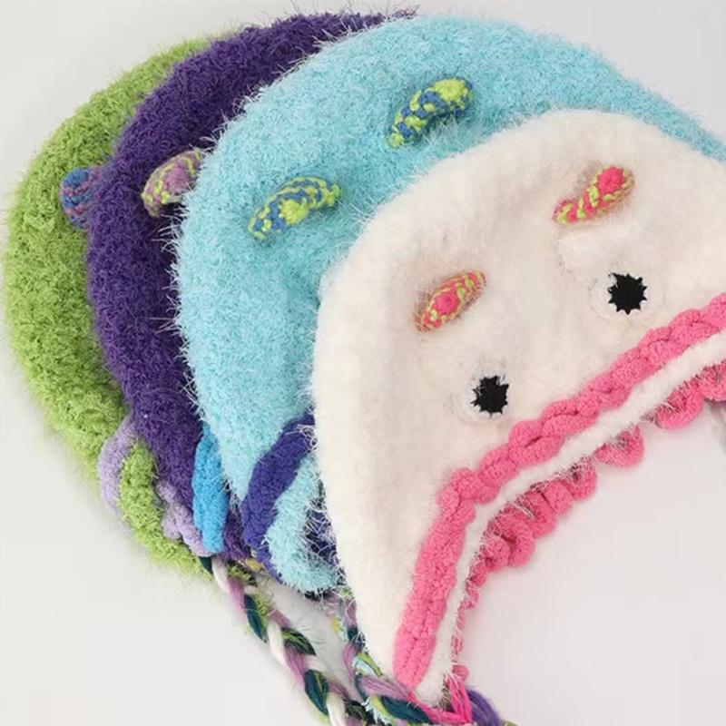 Winter Warm Plush Hat for Women Funny Monsters Hat Hooded Skull Hat Outdoor Activity Cap Windproof Headwear Pullover Hat