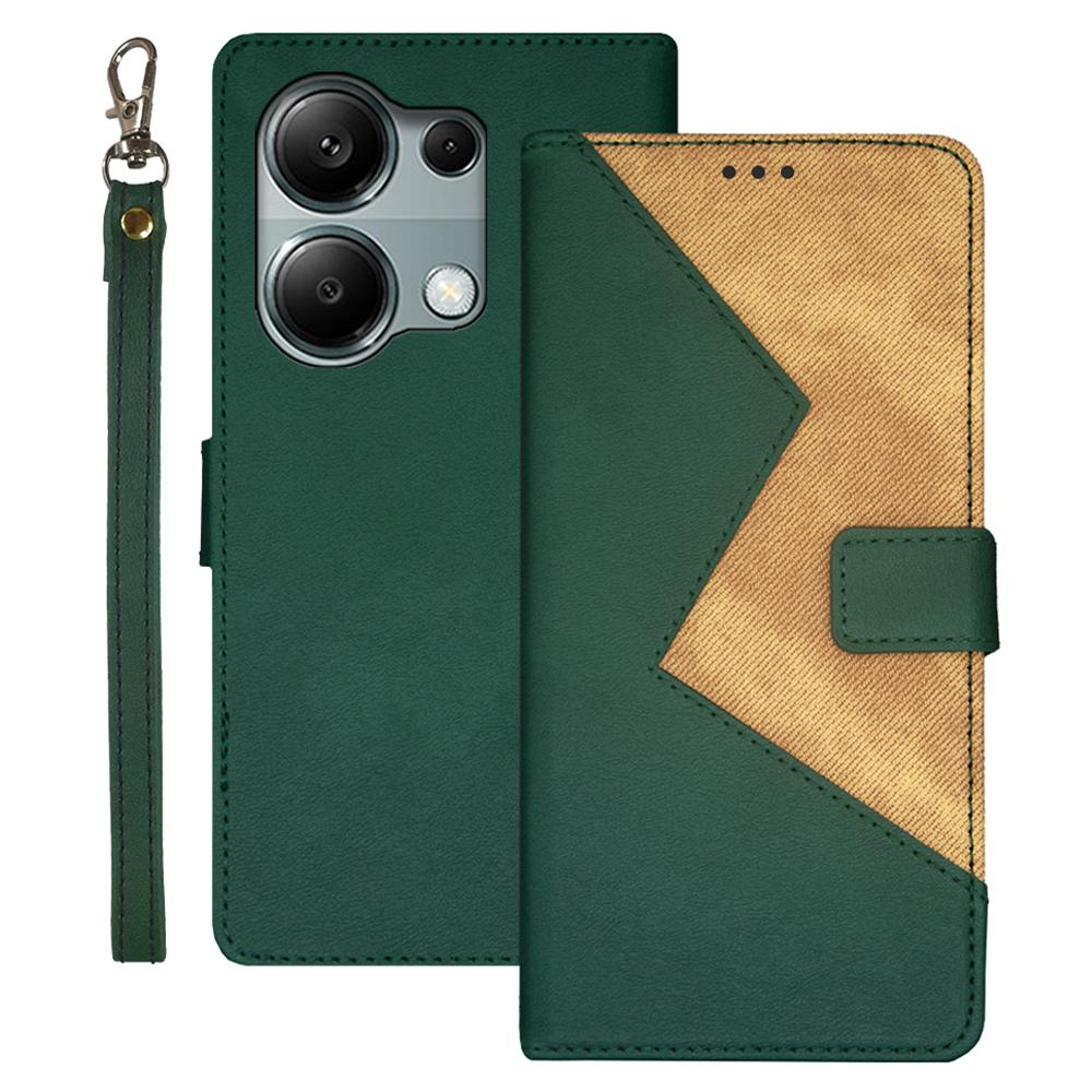 

IDEWEI Чехол для Xiaomi Redmi Note 13 Pro 4G/Poco M6 Pro 4G Кожаный чехол для мобильного телефона с комбинированной расцветкой Green