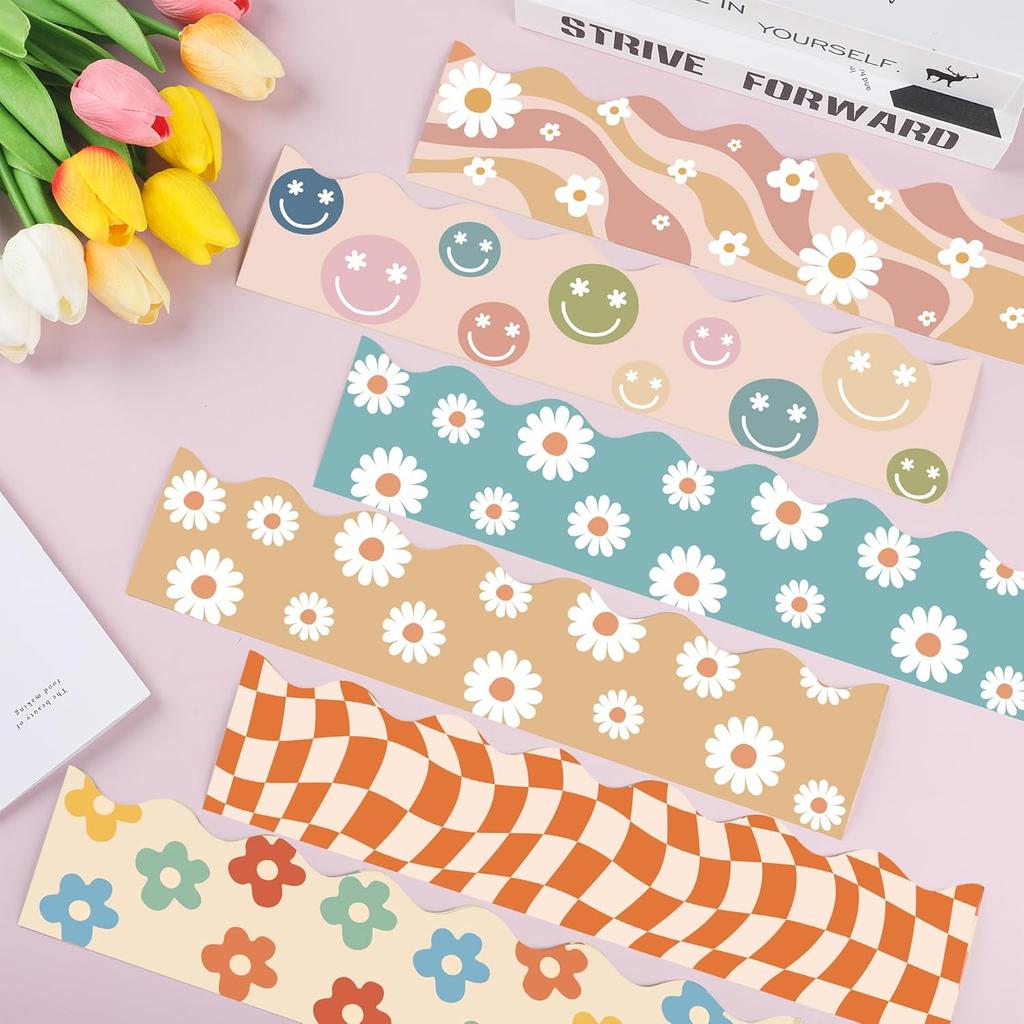 89.6 Ft Boho Bulletin Board Border Groovy 70s Bulletin Decorations Retro Classroom Bulletin Board Stickers for Classroom School Office Wall Board