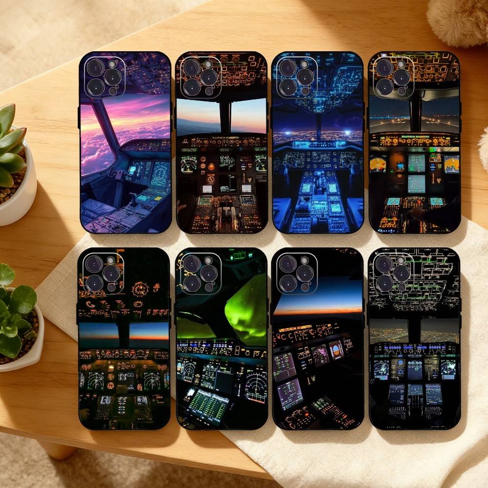 A-Aviation C-Cockpit Pilot Phone Case For iPhone17,16,15,14,13,12Plus,Pro Max,XS,5G Soft Silicone Black Cover