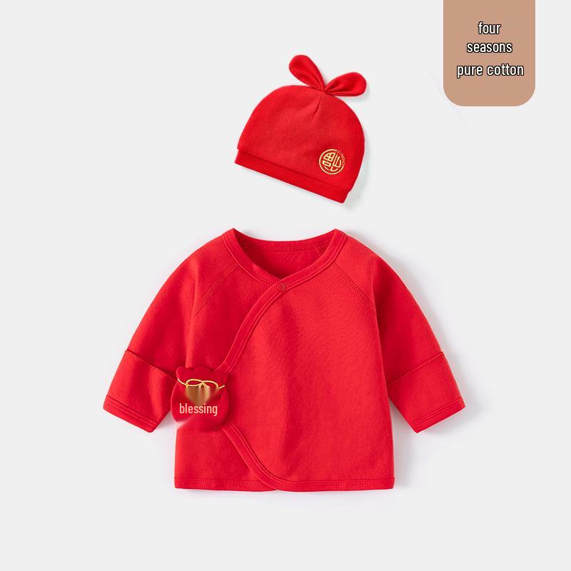 Unisex Baby Cotton Half-Sleeve Top & Hat Set - Newborn, Tagless, All-Season