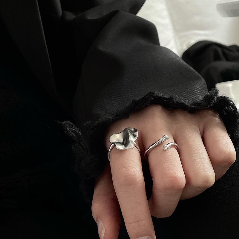 Spiegel Öffnung Verstellbarer Ring Damen Nischen Design Textur Blatt Französisch Trendig Cool Mode Zeigefinger Ring