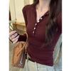 Spring Tight and Thin Button-up Half-breasted Long-sleeved T-shirt Women's Inner Bottoming Shirt Temperament Sweet and Spicy Style Top
