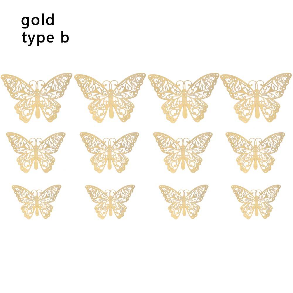 Ornament Home Decoration Gold Silver Rose Gold Mariposas Decals 3D Hollow Butterfly Wall Stickers