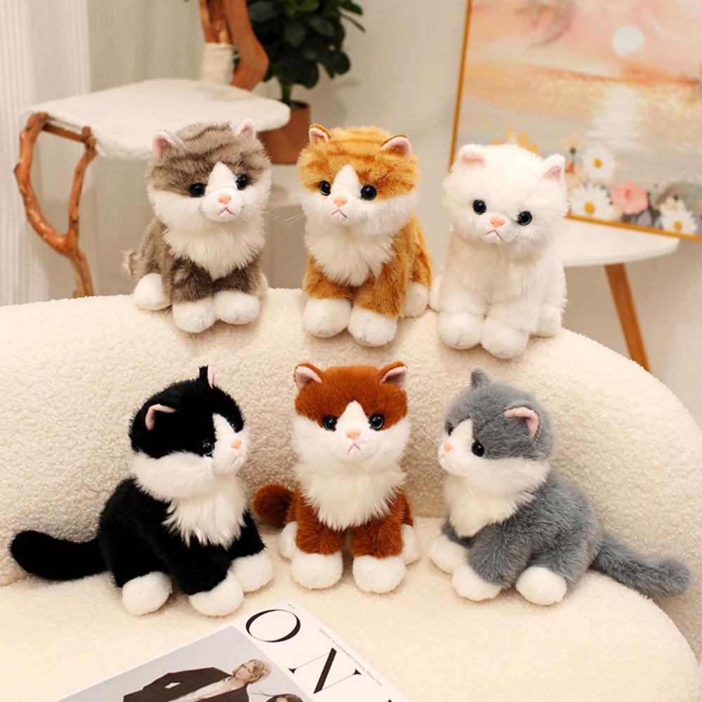 Cute Simulated Sitting Cat Pendant Doll Plush Toy Stuffed Soft Animal White Black Kitten Keychain Doll Birthday Gift